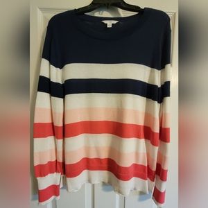 Blue, white & pink striped long sleeve sweater